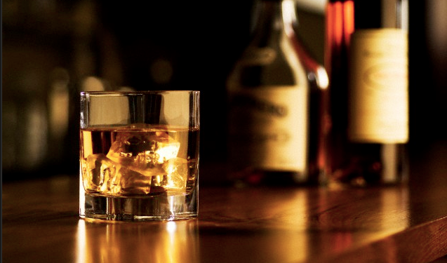 Bottles of alcohol on a bar counter