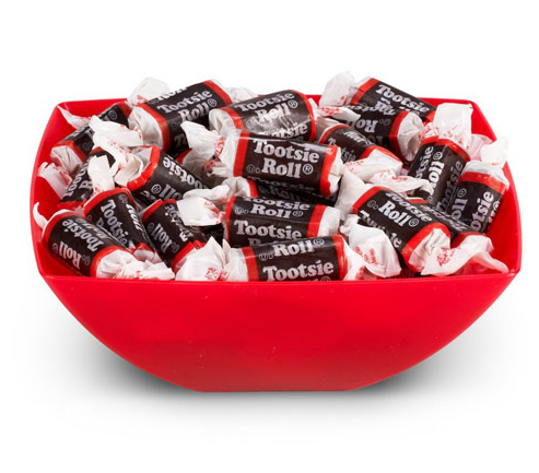 Tootsie Rolls in bowl