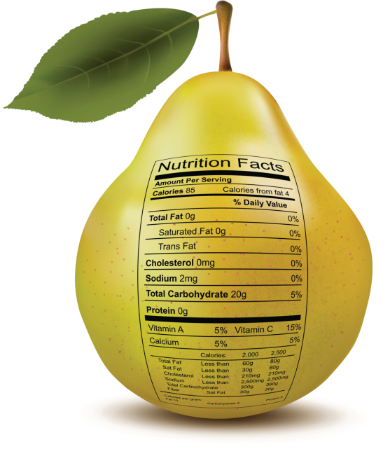 Pear with nutrition facts label
