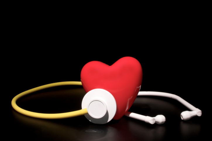 A red heart shape and a medical stethoscope.