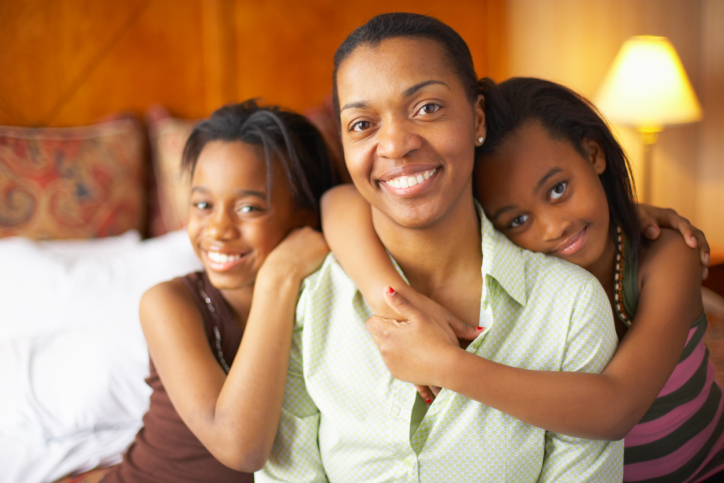 mother with two daughters