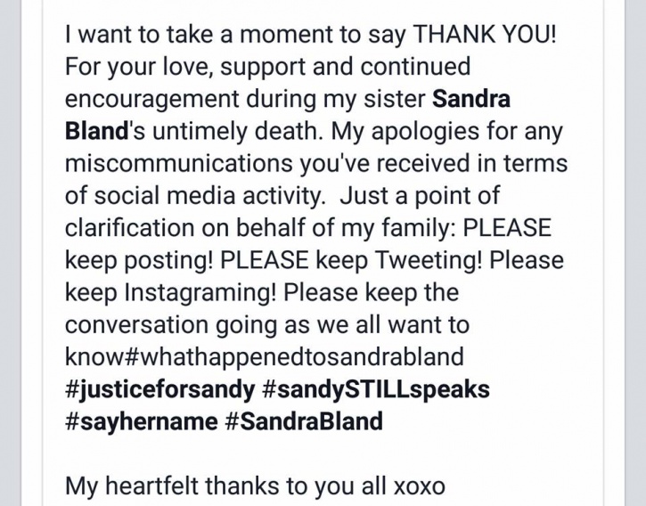 Sandra Bland family update official