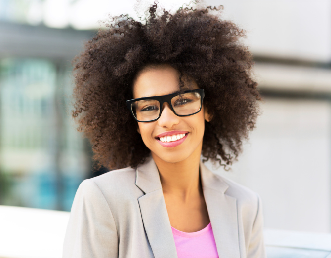 young businesswoman with long natural hair