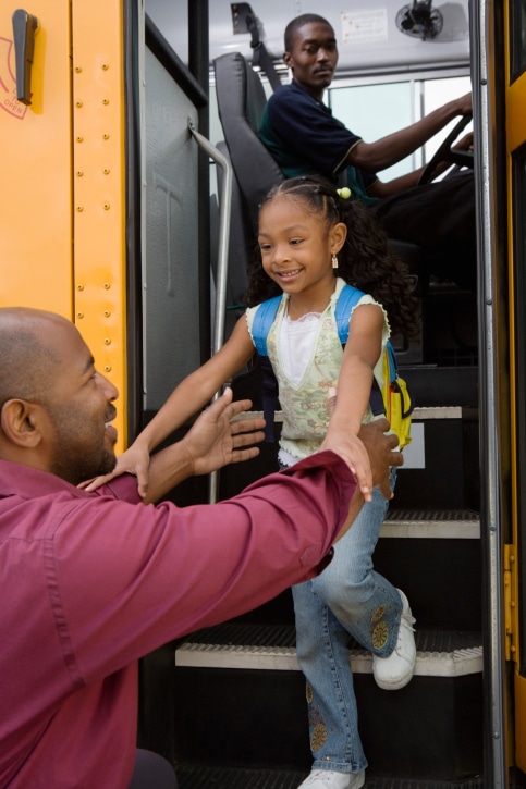 father daughter school bus