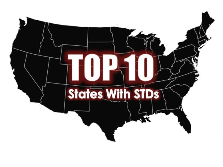 map of united states in black top 10 states with STDs