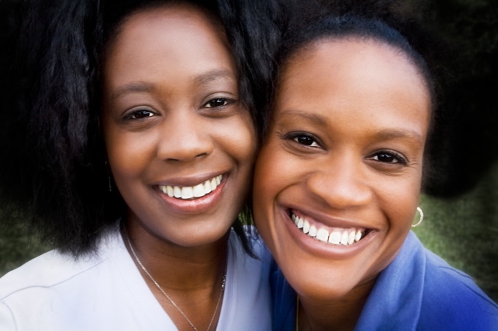 two African American women friends smiling
