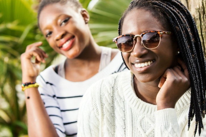 Two african american teen girl friends