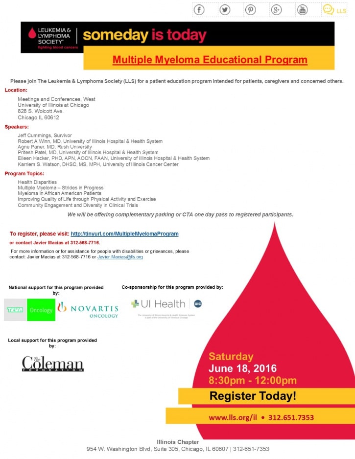 Please join The Leukemia & Lymphoma Society (LLS) multiple myeloma Chicago education event June 2016