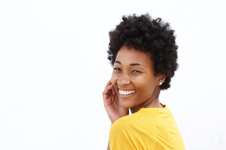 African American woman happy smiling natural hair