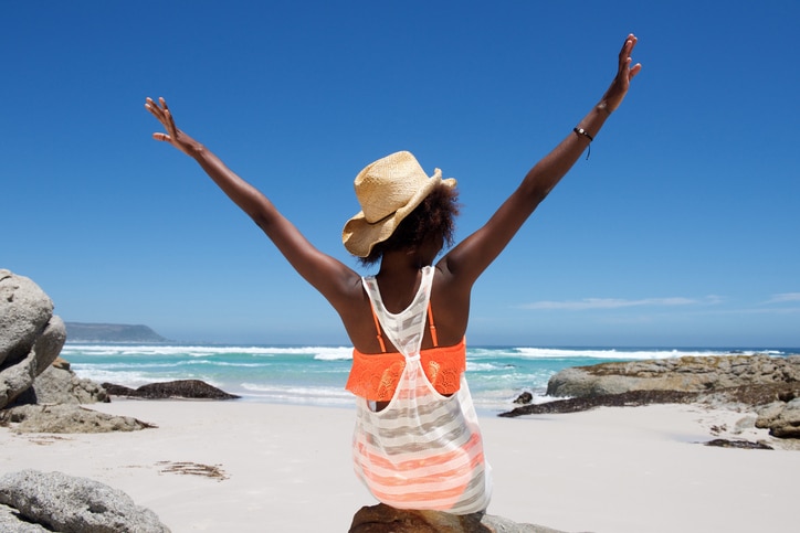 African American woman on the beach