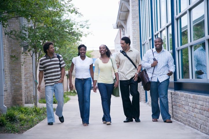 college students walking