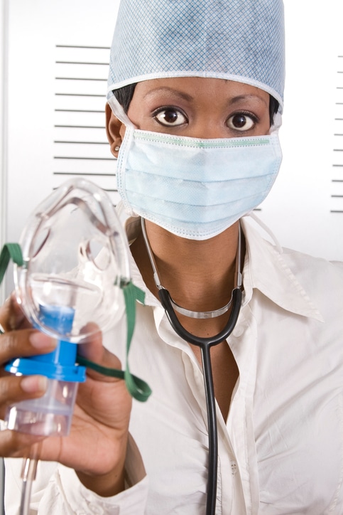 woman doctor with breathing machine