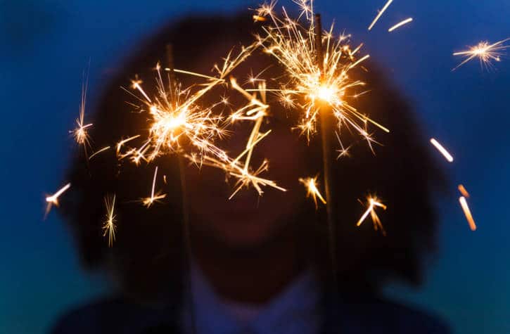 African American girl with fireworks sparklers