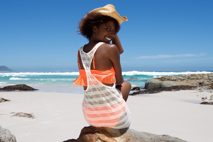 African American woman on the beach