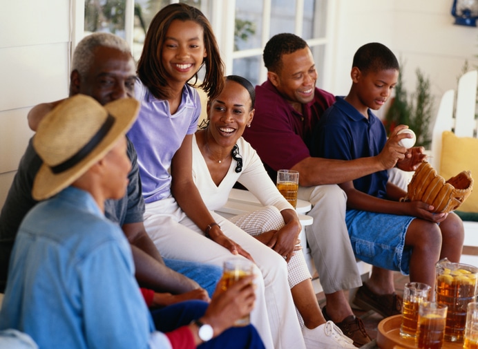 African American family drinking iced tea