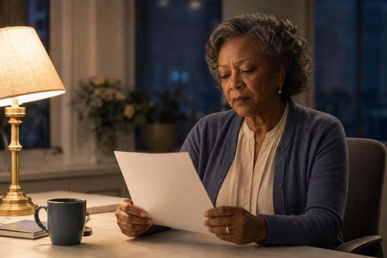 Eno Nsima-Obot, MD, sits thoughtfully at a warmly lit office table holding a paper.