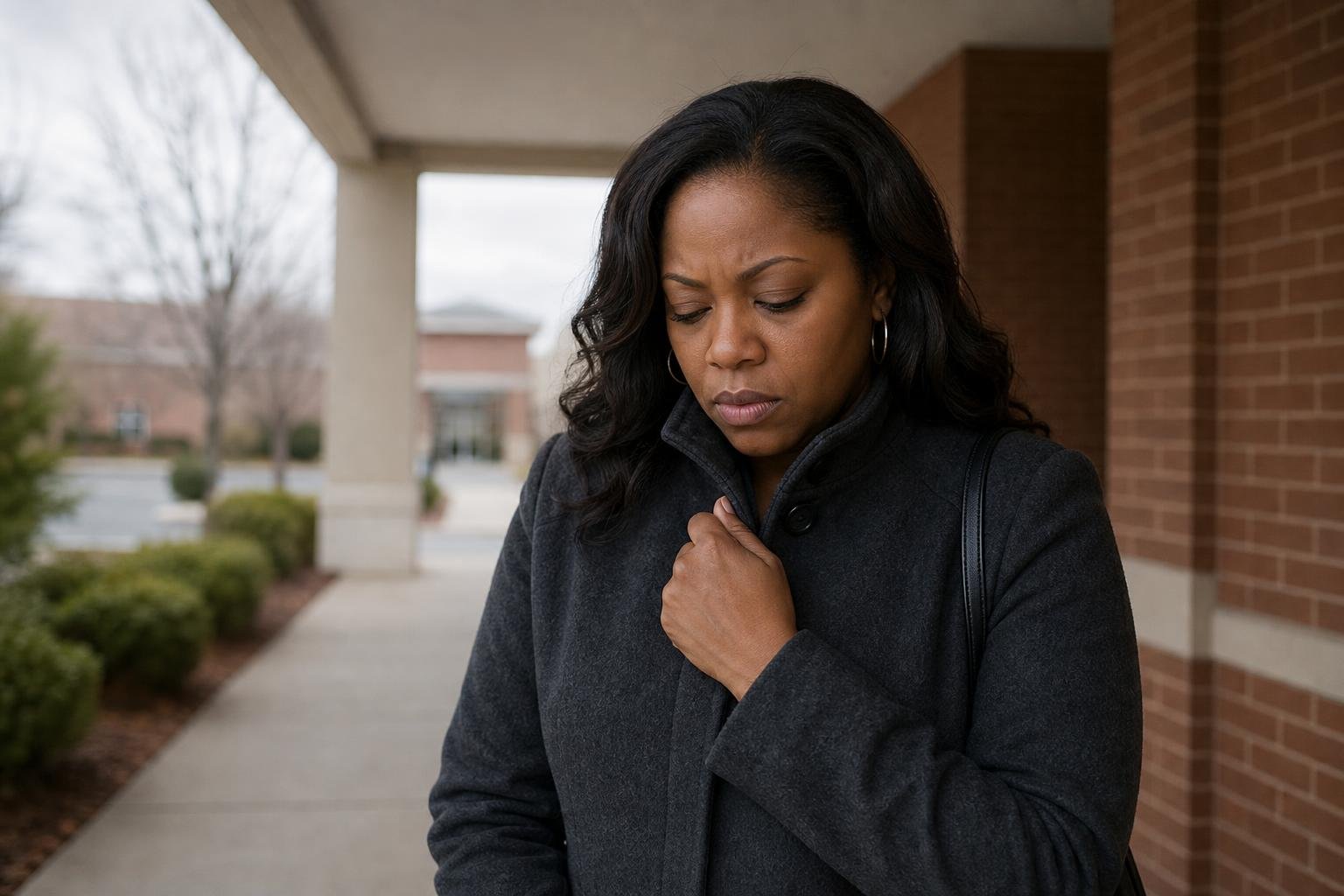 Black woman outside a clinic reflects on living with hepatitis C.