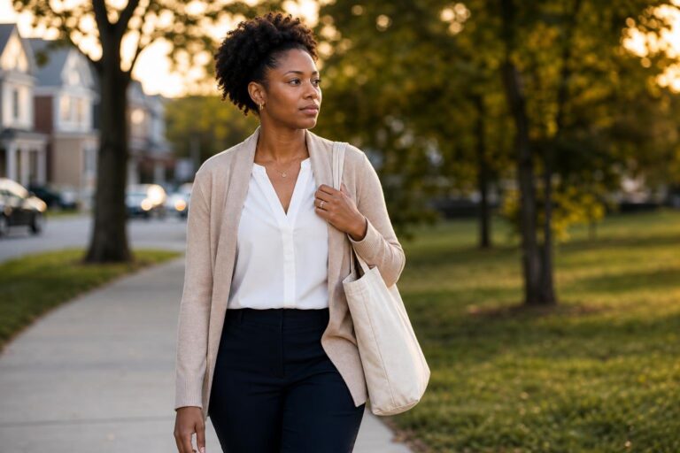 Black woman wearing a wedding band walks after a PrEP prevention study visit.